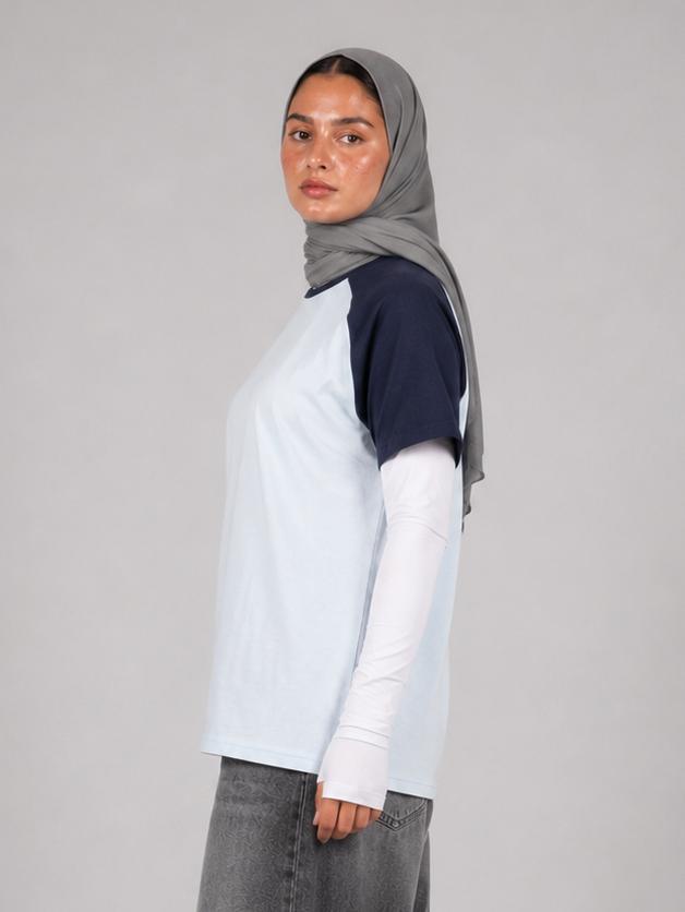 Color Block Raglan T-Shirt "Baby blue X Blue"