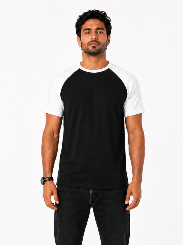 Color Block Raglan T-Shirt "Black X White"