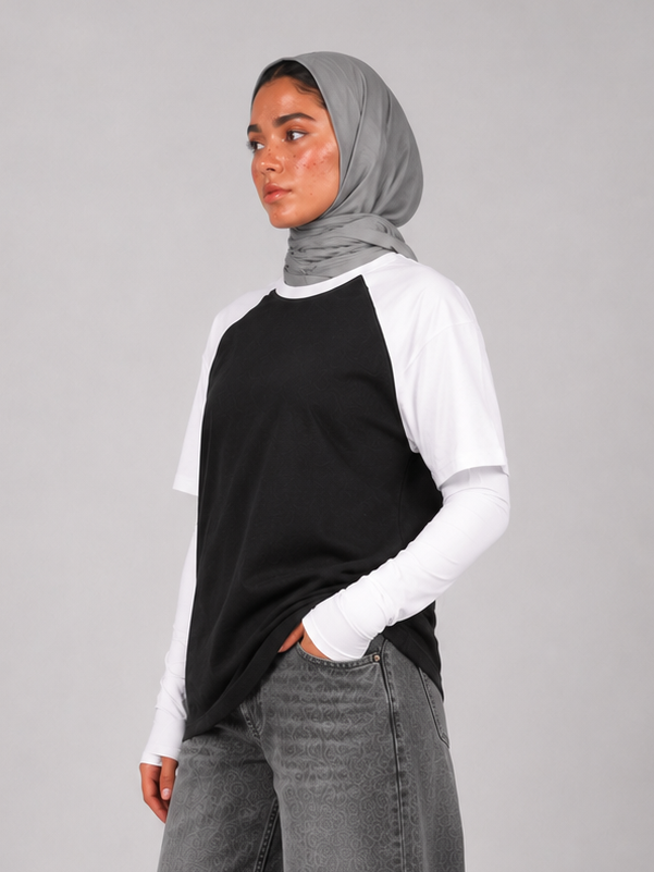 Color Block Raglan T-Shirt "Black X White"