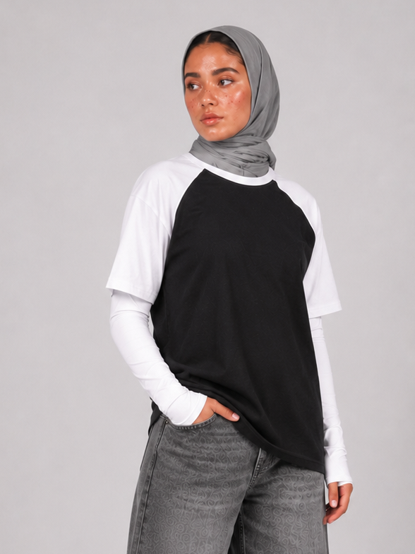 Color Block Raglan T-Shirt "Black X White"