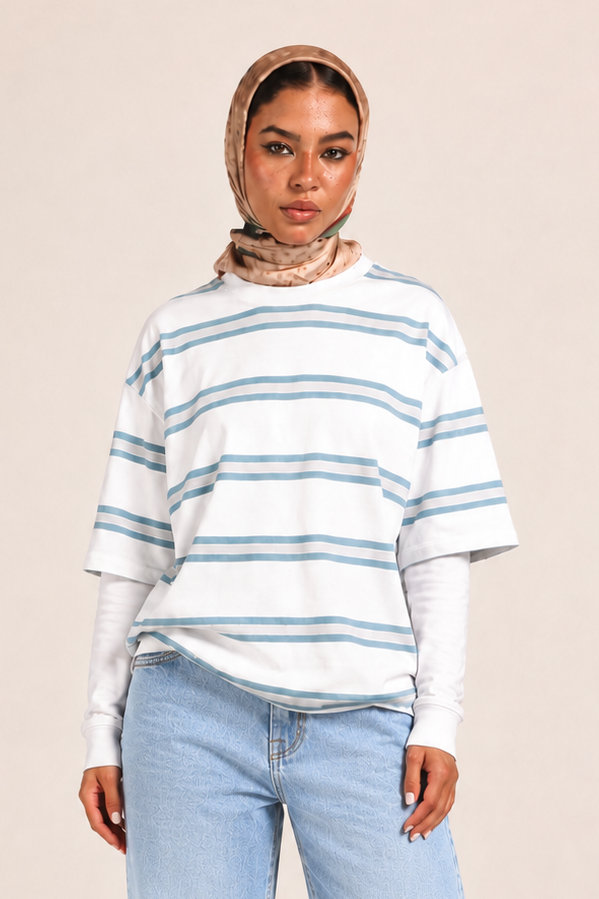 Striped Relaxed Fit T-Shirt "Blue X White"