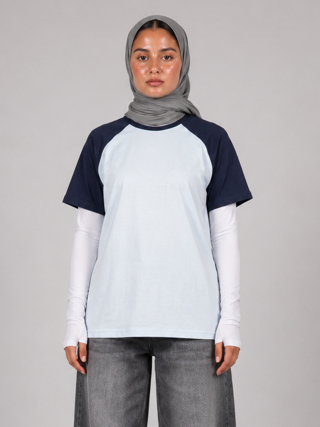 Color Block Raglan T-Shirt "Baby blue X Blue"