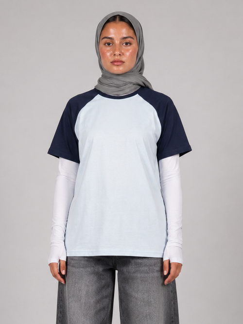 Color Block Raglan T-Shirt "Baby blue X Blue"